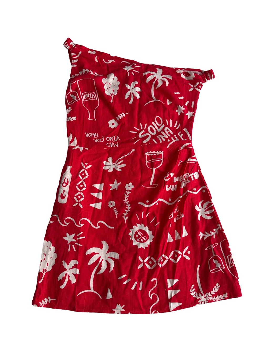 NWT PAPER HEART Anthropologie Mexico Red Short Dress Linen Blend Tropical 10